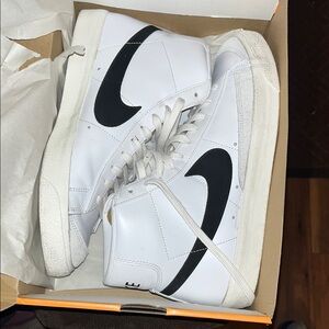 Nike White and Black High-Top Sneakers with Leather Upper